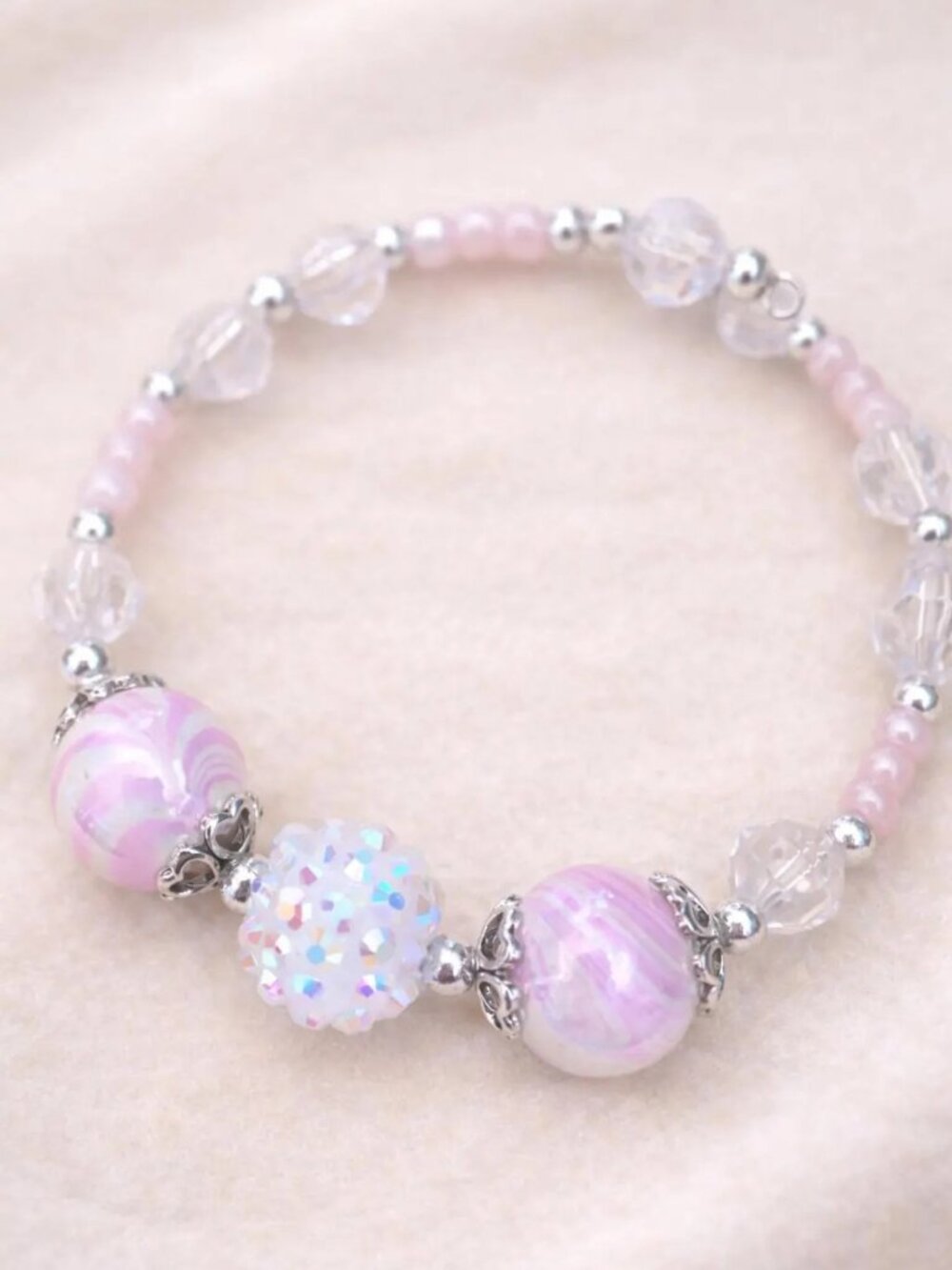 Handmade Pink & Silver Beaded Bracelet
